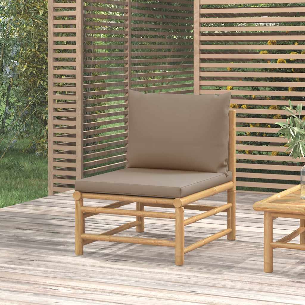 Środkowa sofa ogrodowa z poduszkami w kolorze taupe, bambusowa vidaXL