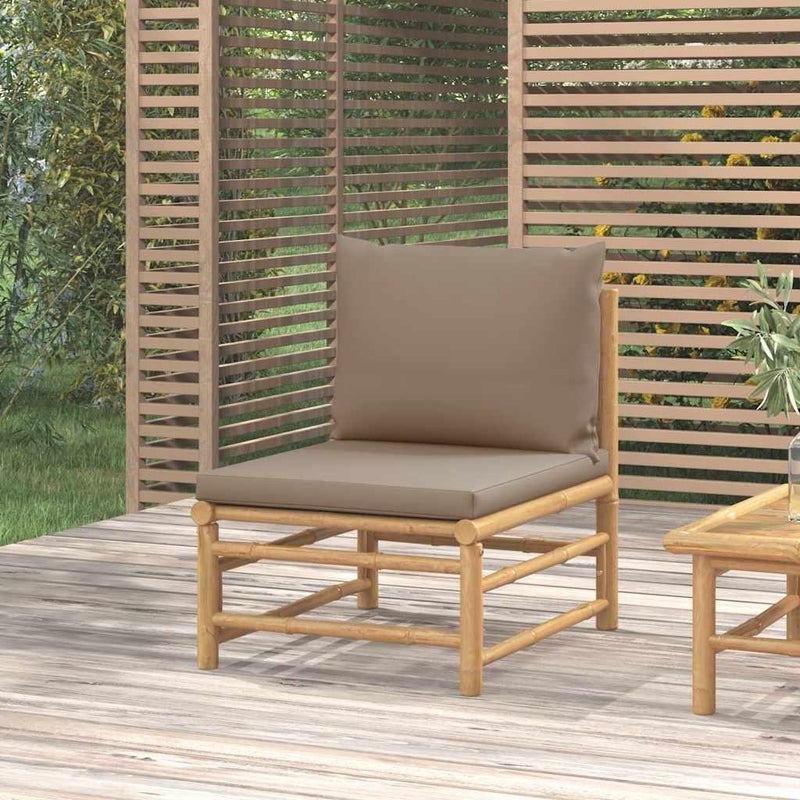 Środkowa sofa ogrodowa z poduszkami w kolorze taupe, bambusowa vidaXL