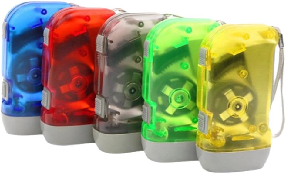 Zestaw 5 latarek dynamo LED zasilanych korbką - 3 diody LED, idealne na kemping, wspinaczkę, wędrówki z plecakiem, piesze wycieczki