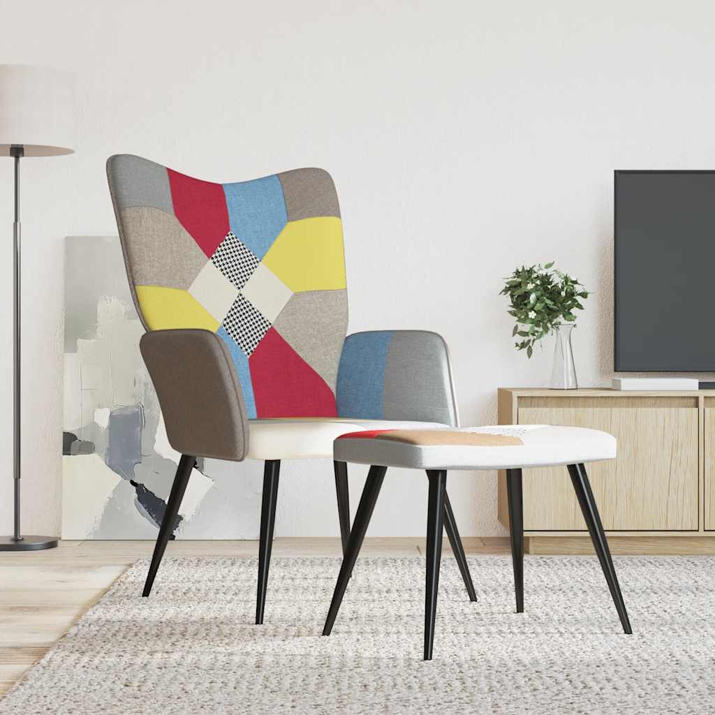 Fotel z podnóżkiem, patchwork, obity tkaniną vidaXL