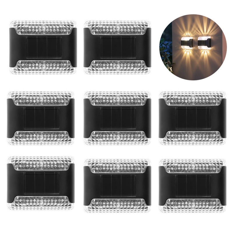 Zestaw górnych i dolnych solarnych lamp ściennych wodoodporna zewnętrzna lampa schodowa LED solarne oświetlenie ogrodzeniowe na zewnątrz ciepła biel