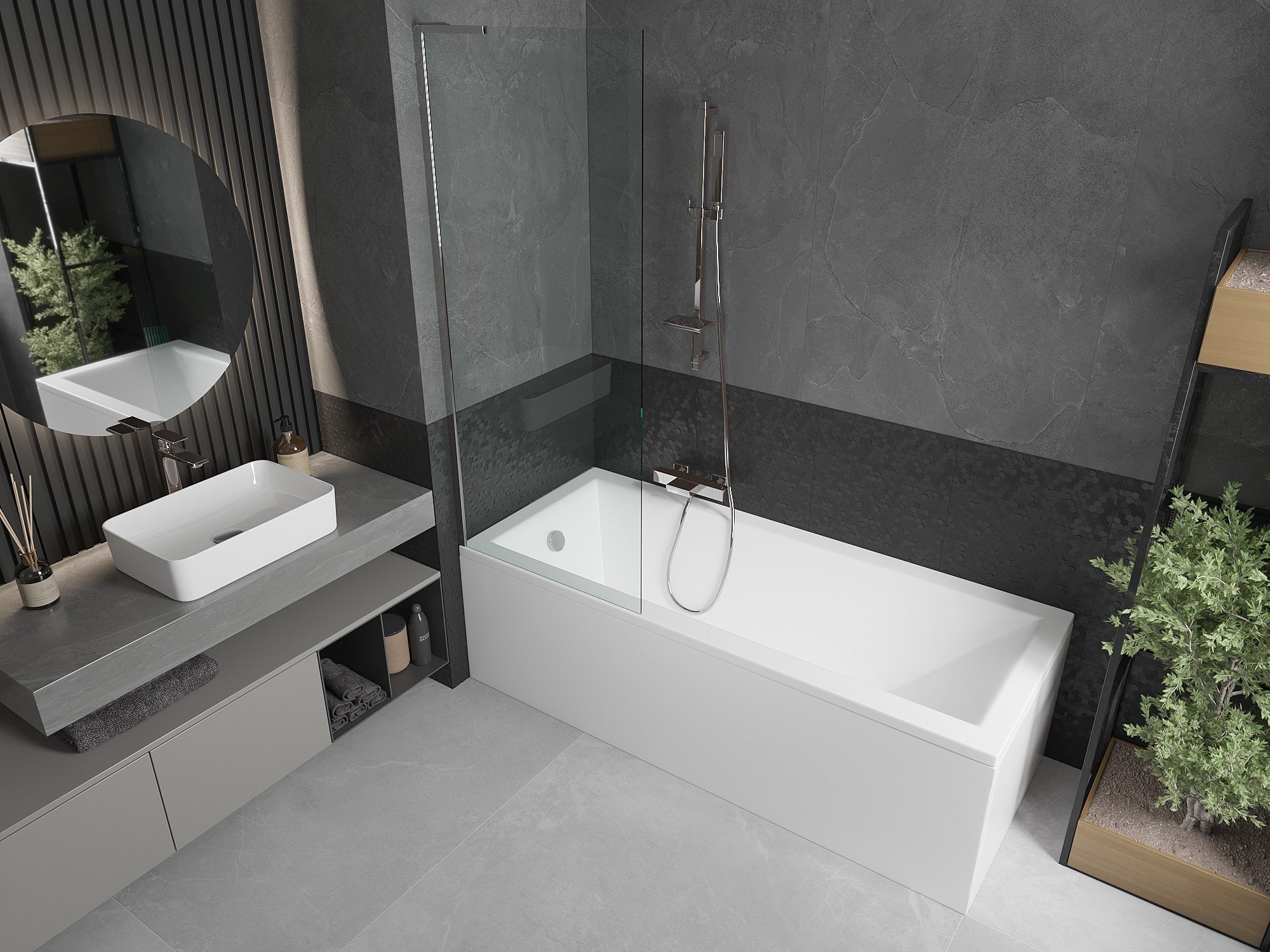 Parawan nawannowy jednolity Mexen Next L 70 x 150 cm, przezroczysty, chrom - 895-070-000-03-00-01