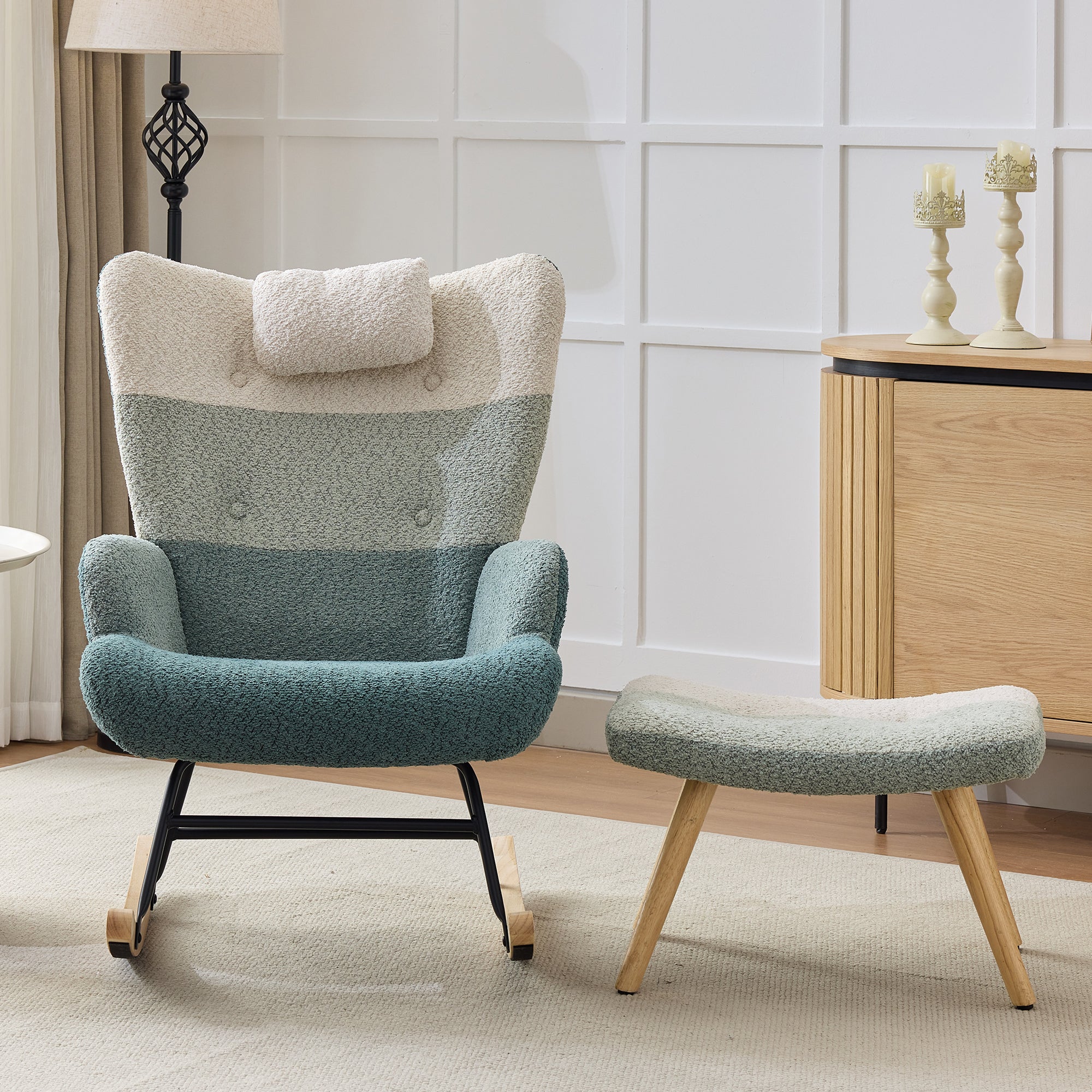 Fotel bujany - Kolorowy patchwork w paski - Klamra - Wielokolorowy