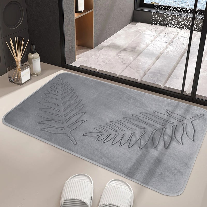 Dywanik łazienkowy z pianki memory foam, 40 x 60 cm, chłonny i antypoślizgowy, miękki, wygodny i oddychający, wzór liści - Jasnoszary
