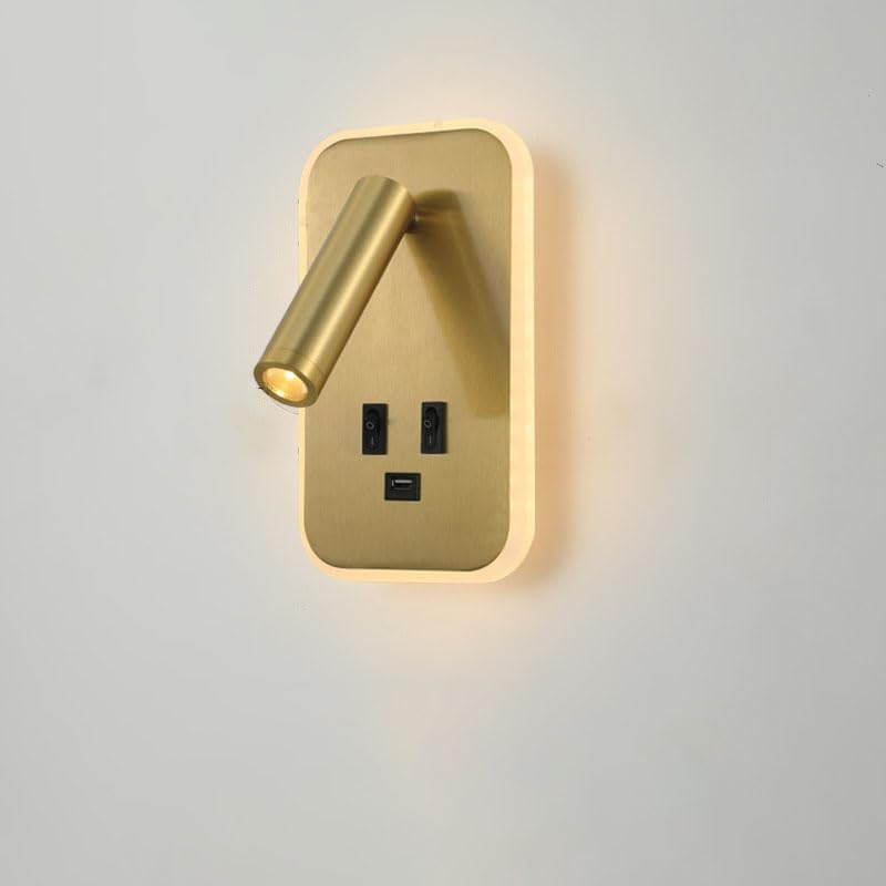 Kinkiet LED z 2 przełącznikami i portem ładowania USB, regulowany, idealny do sypialni i salonu, 3000K (3W + 10W).