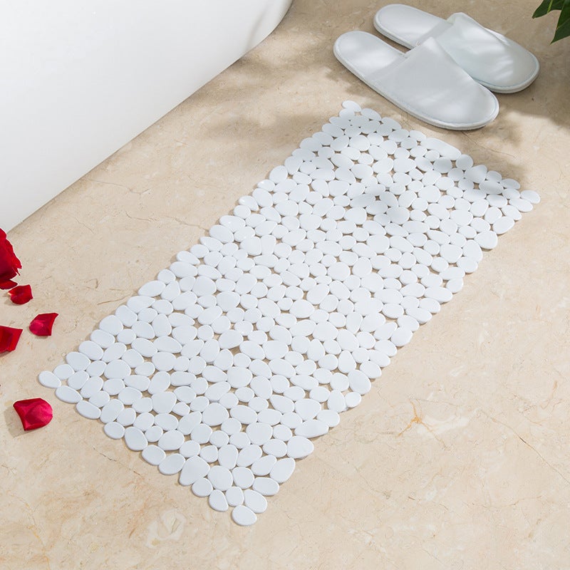 Biała antypoślizgowa mata łazienkowa 70 x 35 cm Wkładka antypoślizgowa do wanny z PVC o wyglądzie kamienia, prostokątna -