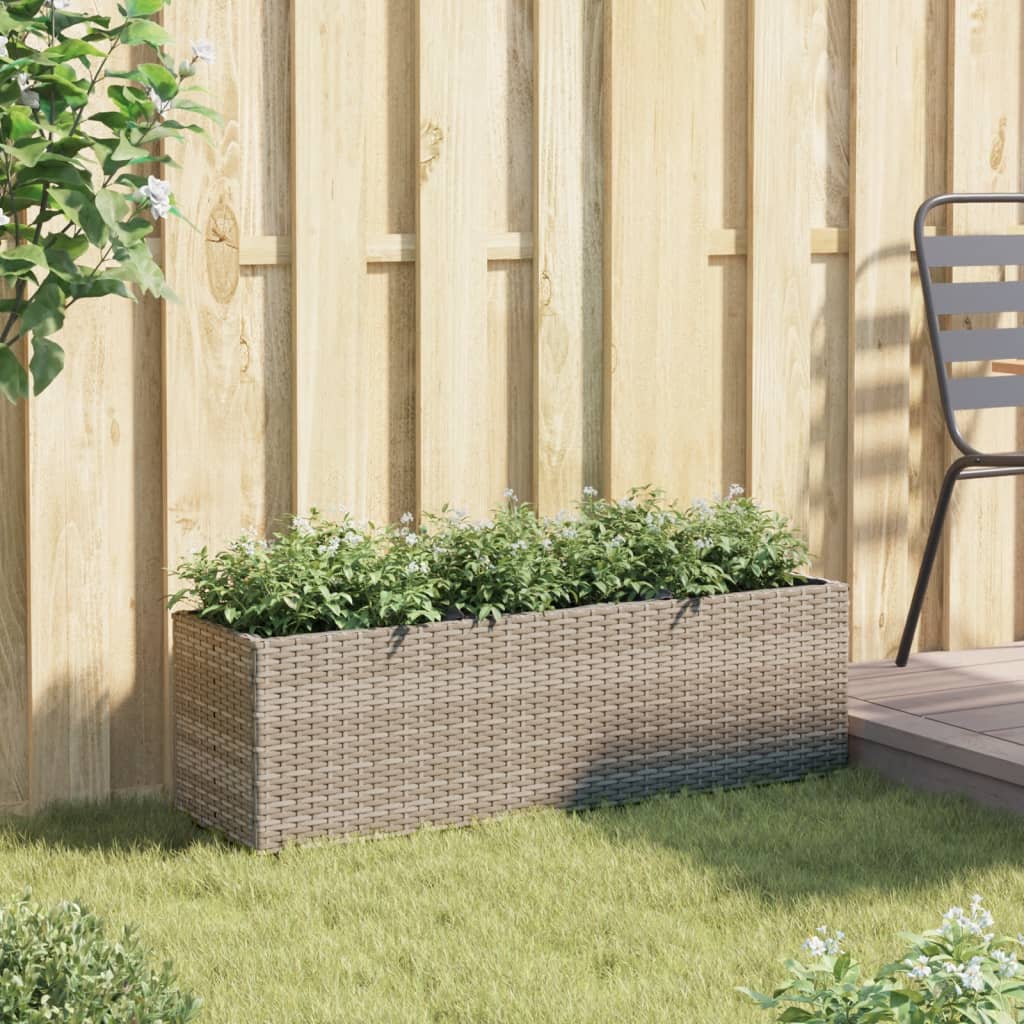 Donica ogrodowa z 3 wkładami, szara, 105x30x32 cm, rattan PE