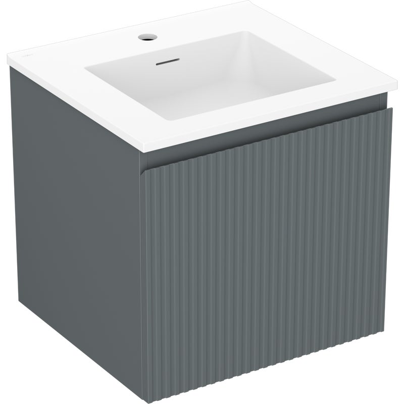 Mexen Rivel szafka łazienkowa 50 cm z umywalką Otis, 1 szuflada, ryflowana , grafit mat/biała mat - 91A20-05047-1-BF66-W18M01