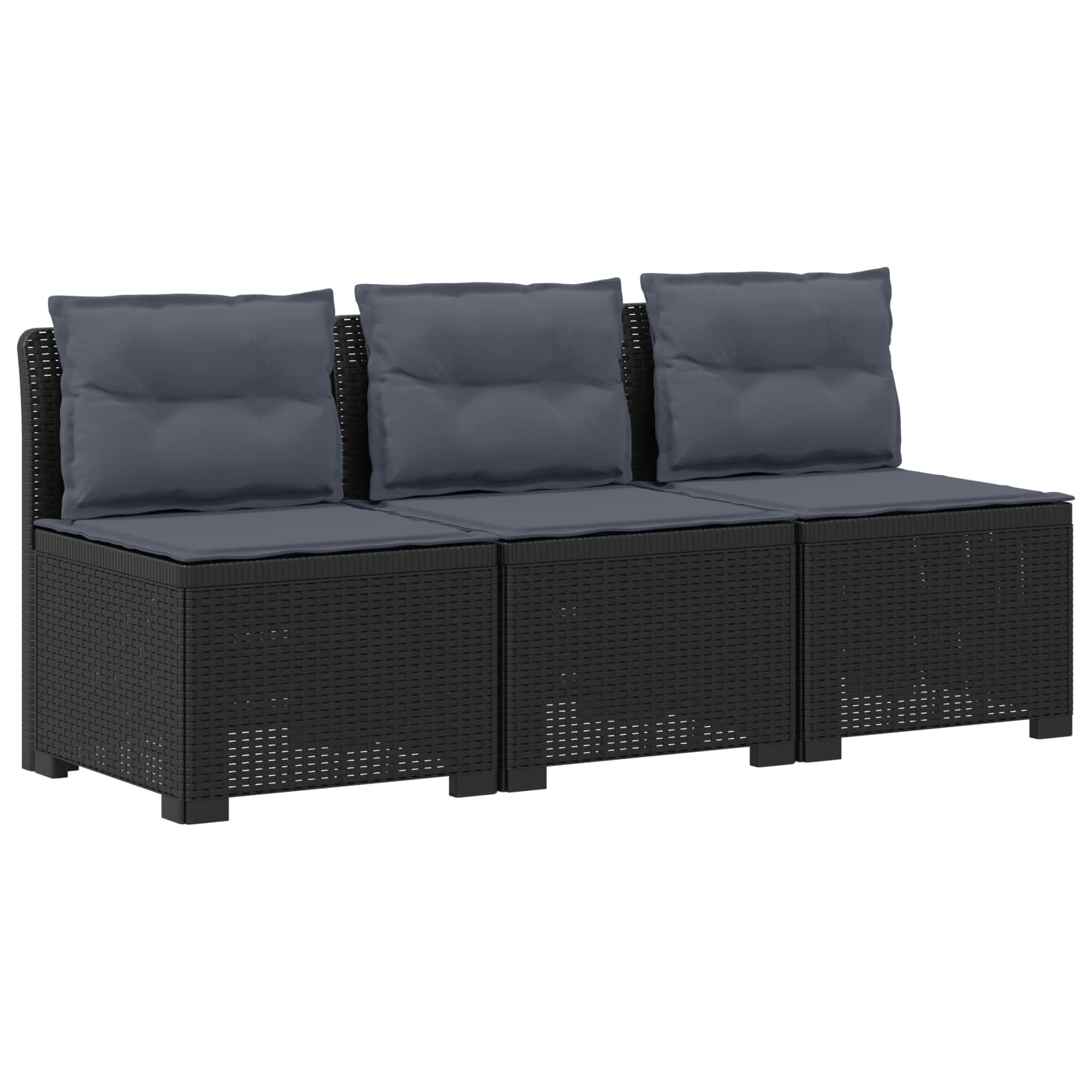 Sofa Ogrodowa Modułowa 3-Osobowa Plastikowa Antracytowa z Poduszkami