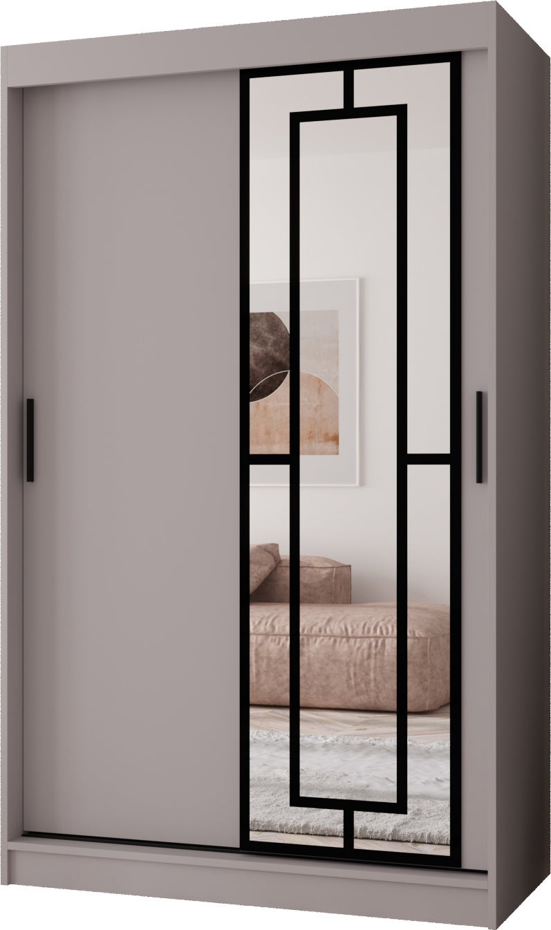 Szafa przesuwna z lustrem MODENA 120 x 62 x 200 kaszmir + u. czarny