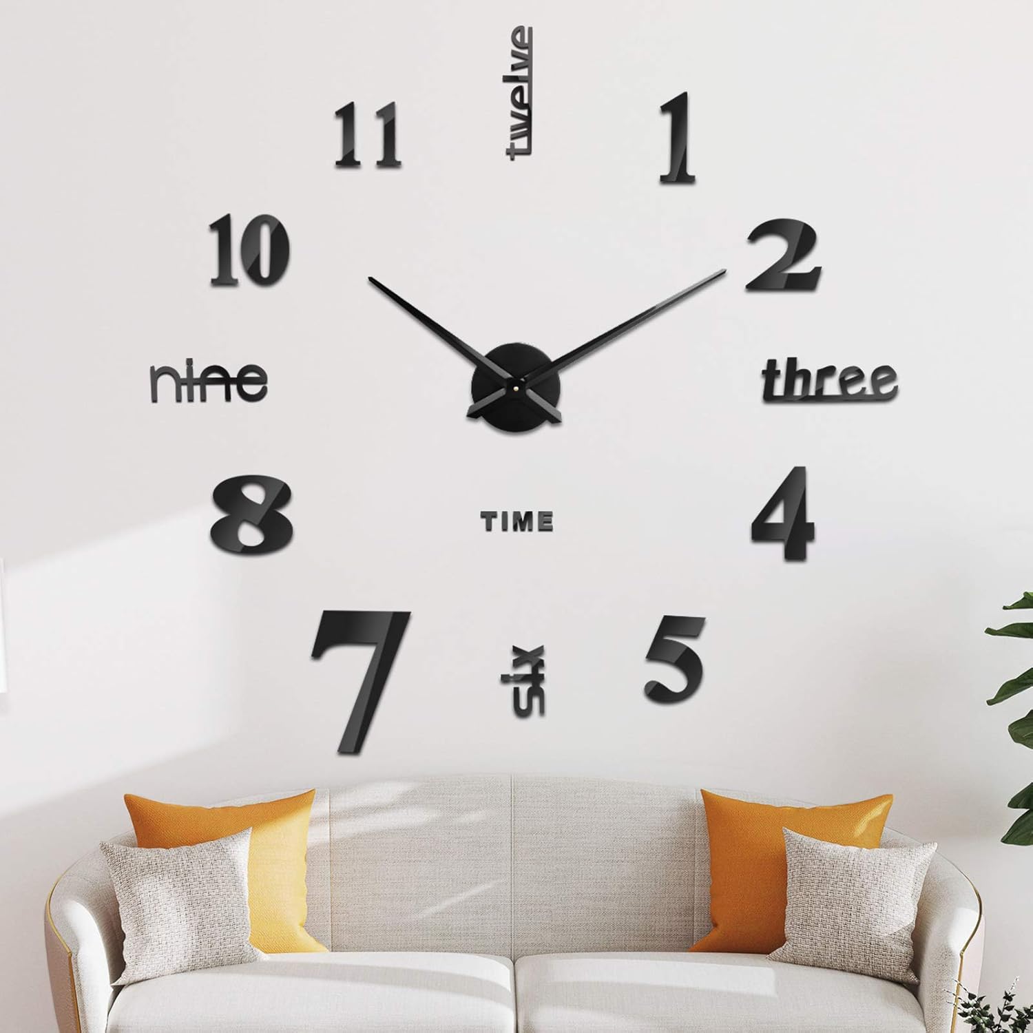 Zegar ścienny 3D, cyfrowy zegar ścienny DIY, cichy mechanizm, duży zegar ścienny do sypialni, kuchni, salonu (60-120 cm), czarny
