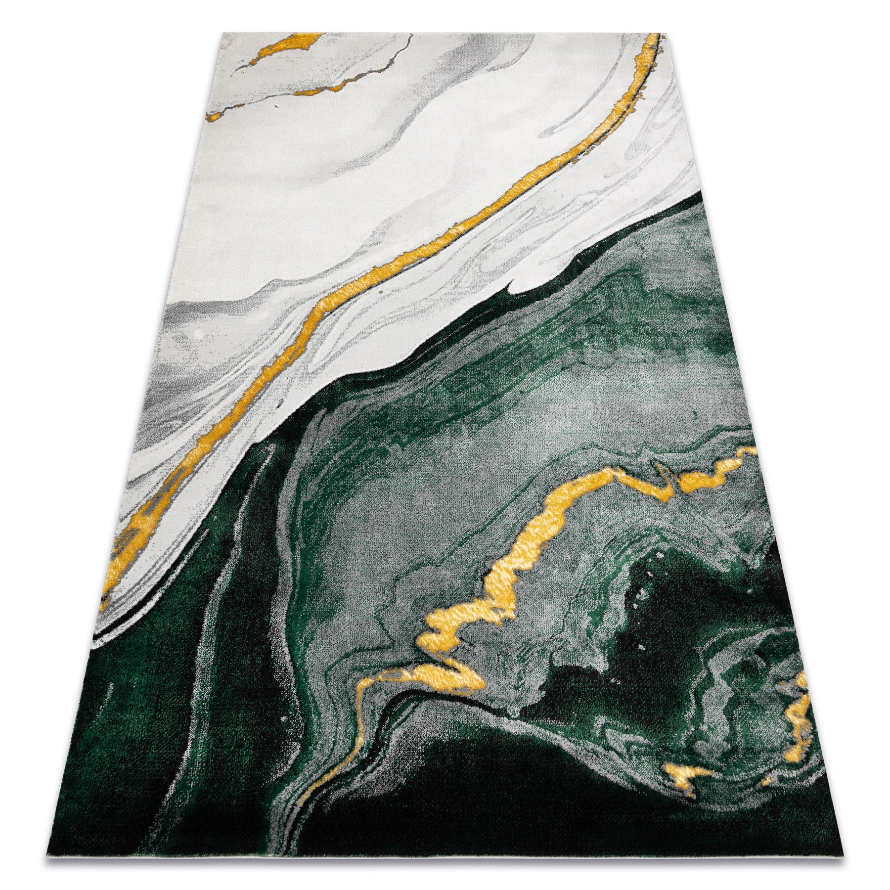 Dywan EMERALD ekskluzywny 1017 glamour, stylowy marmur butelkowa zieleń / złoty 80x150 cm