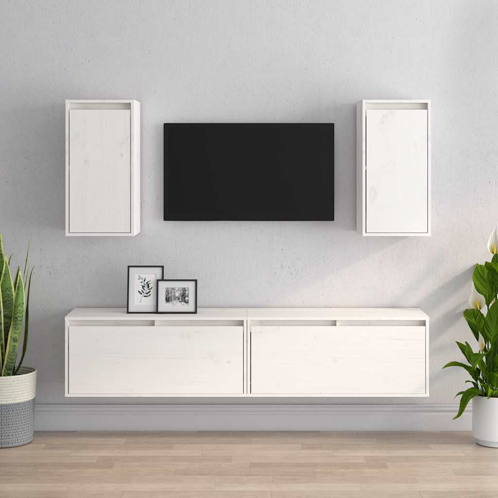 Szafki pod TV, 4 szt., białe, lite drewno sosnowe vidaXL
