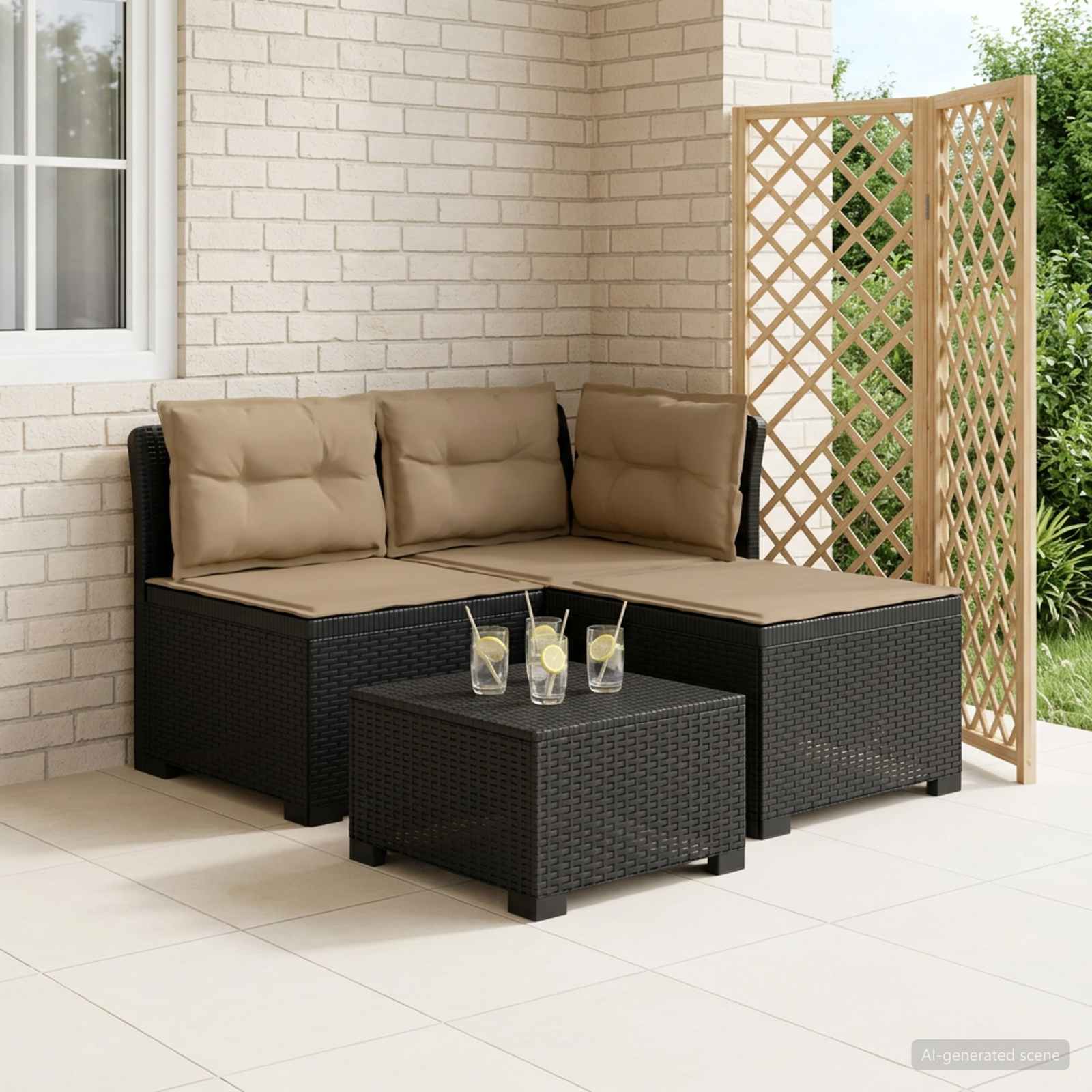 Sofa ogrodowa 3-osobowa z poduszkami w rattanowym wyglądzie PP vidaXL
