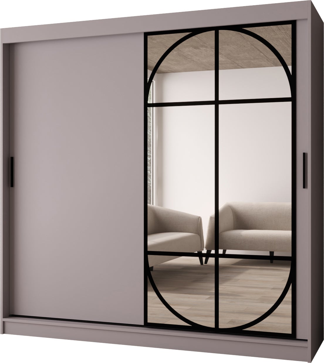 Szafa przesuwna z lustrem LUGO 200 x 62 x 200 kaszmir + u. czarny