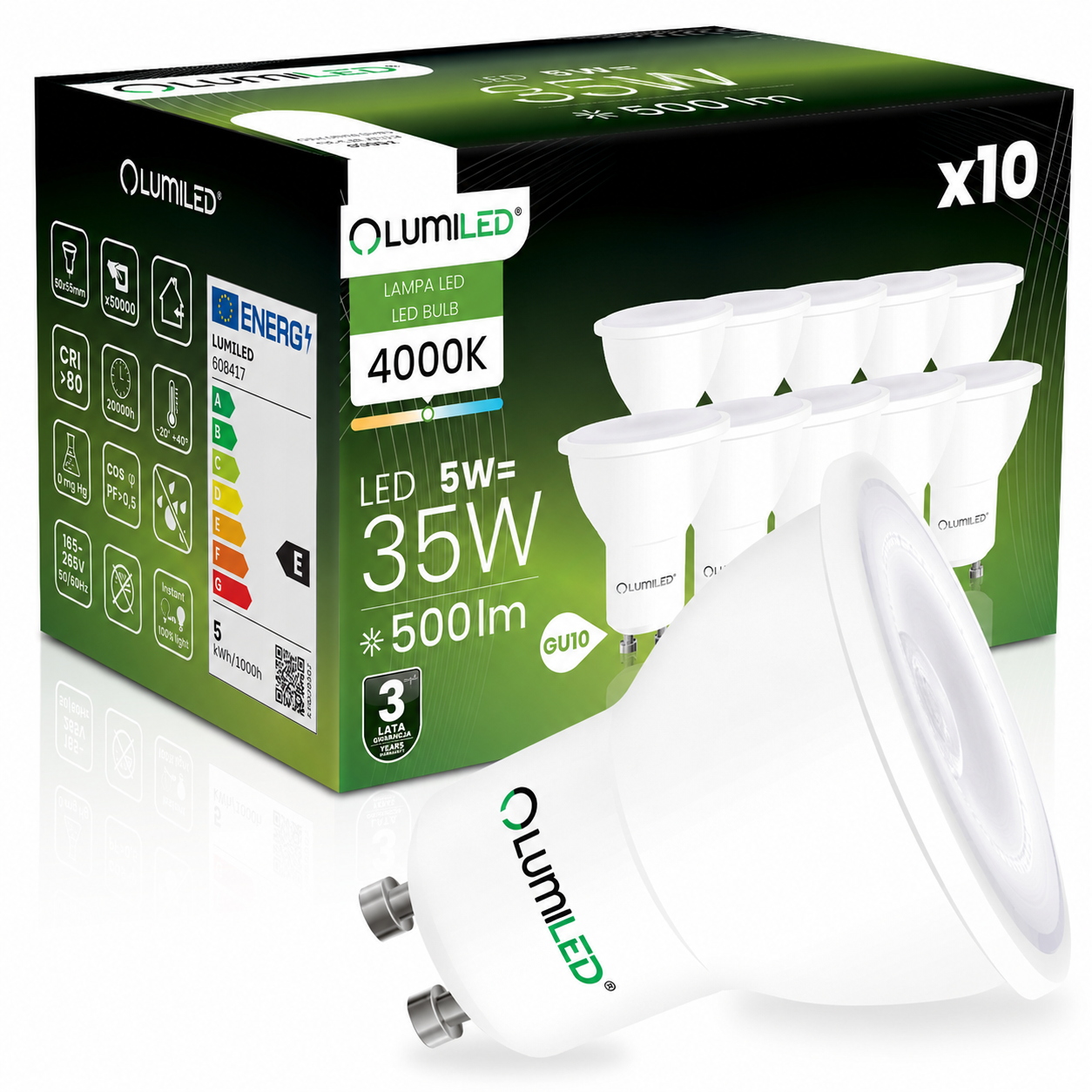 Żarówka LED Lumiled GU10 Reflektor PAR16 5 W 500 lm 4000K Neutralna biel 120st 10 szt.