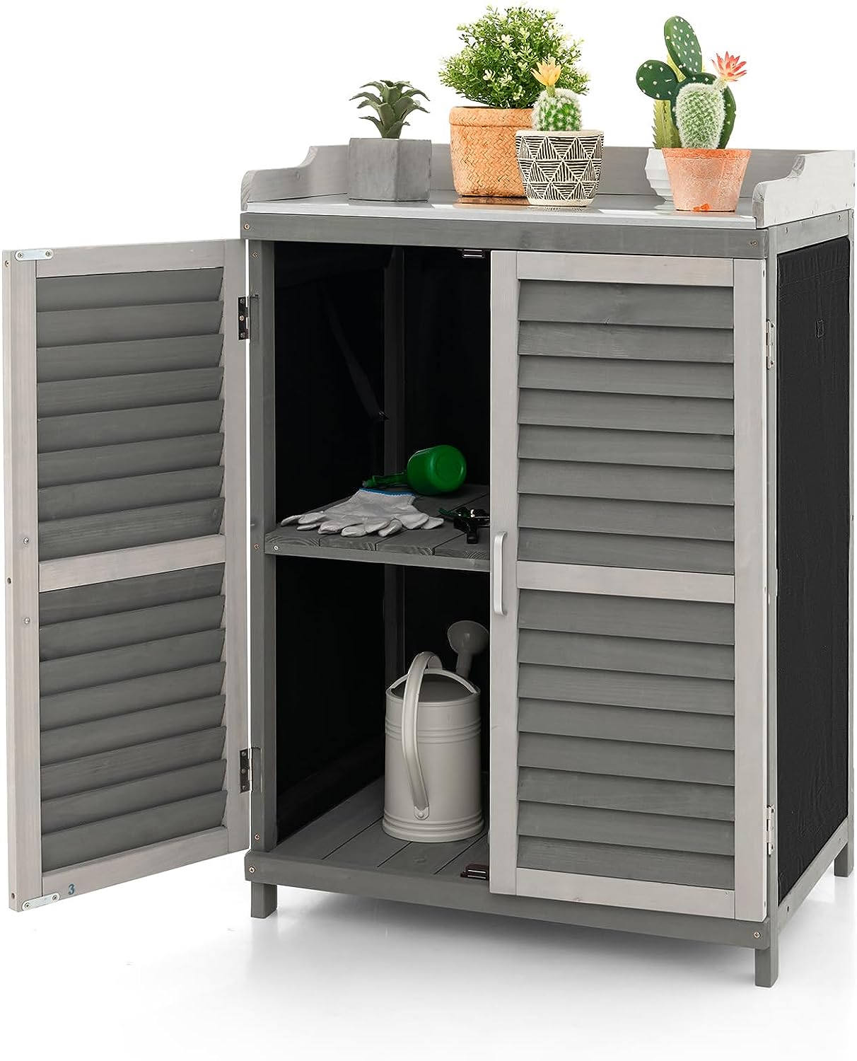Szafka do przechowywania z drewna sosnowego 67 x 46 x 99,5 cm, z 1 półką, 1 półką, 2 drzwiami z zamknięciem magnetycznym