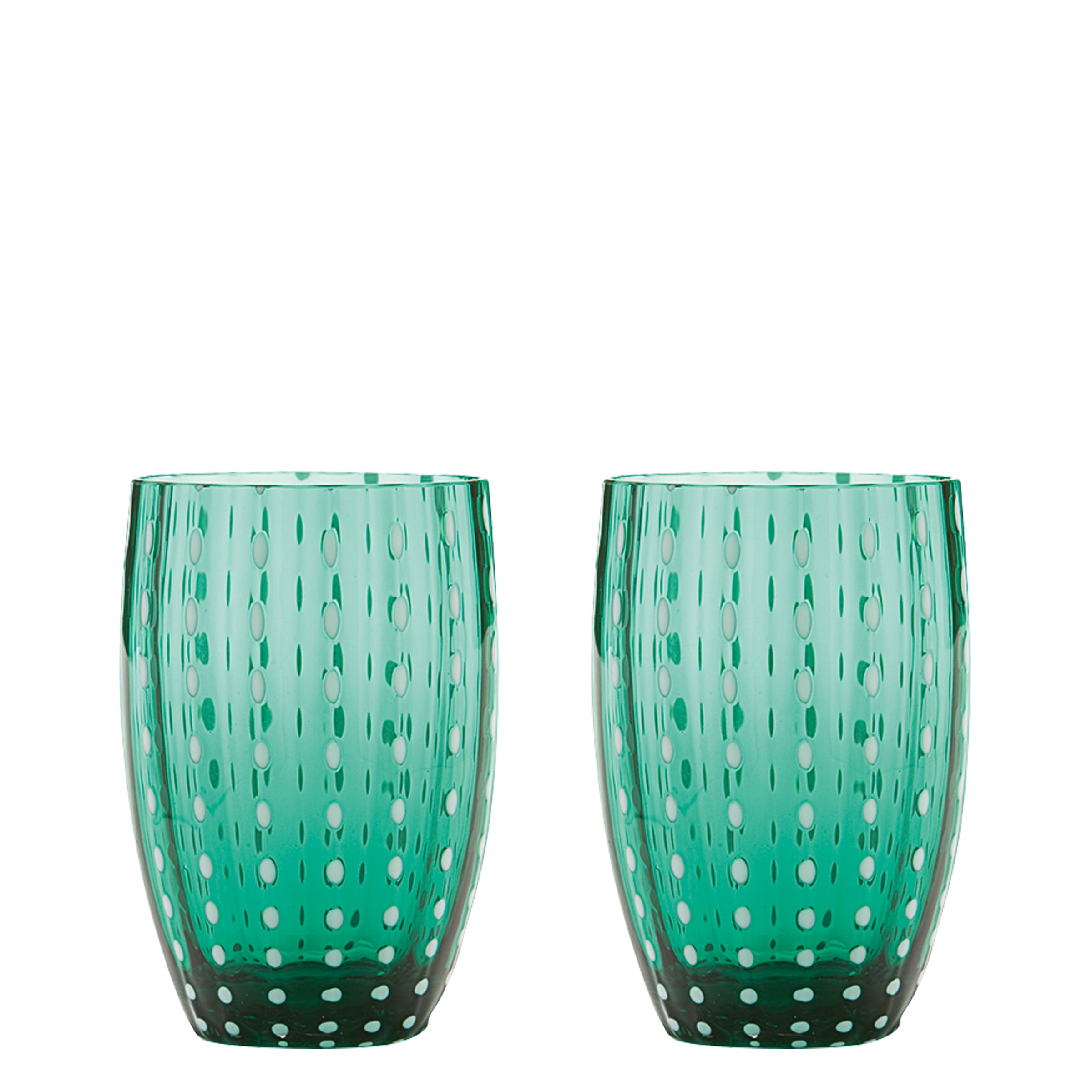 Zafferano Perle Green Glass - szkło kolorowe dmuchane ustami, 32 cl, ręcznie robione - zestaw 2 kieliszków rzemieślniczych do wody lub koktajli