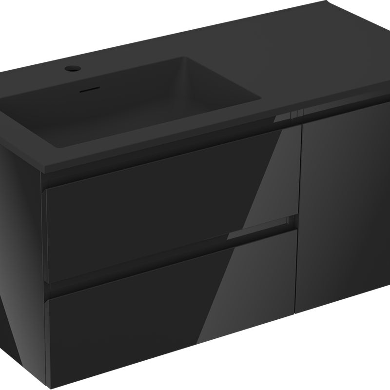 Mexen Orio szafka łazienkowa 100 cm z umywalką Otis lewą, 2S, 1D, czarna połysk/czarna mat - 91A13-10047-3-BBFFF70-W18L71