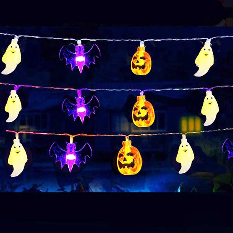 3 metry 20 lampek halloweenowych, połączony łańcuch świetlny LED, fioletowa dynia-duch-nietoperz, łańcuch świetlny z PCV