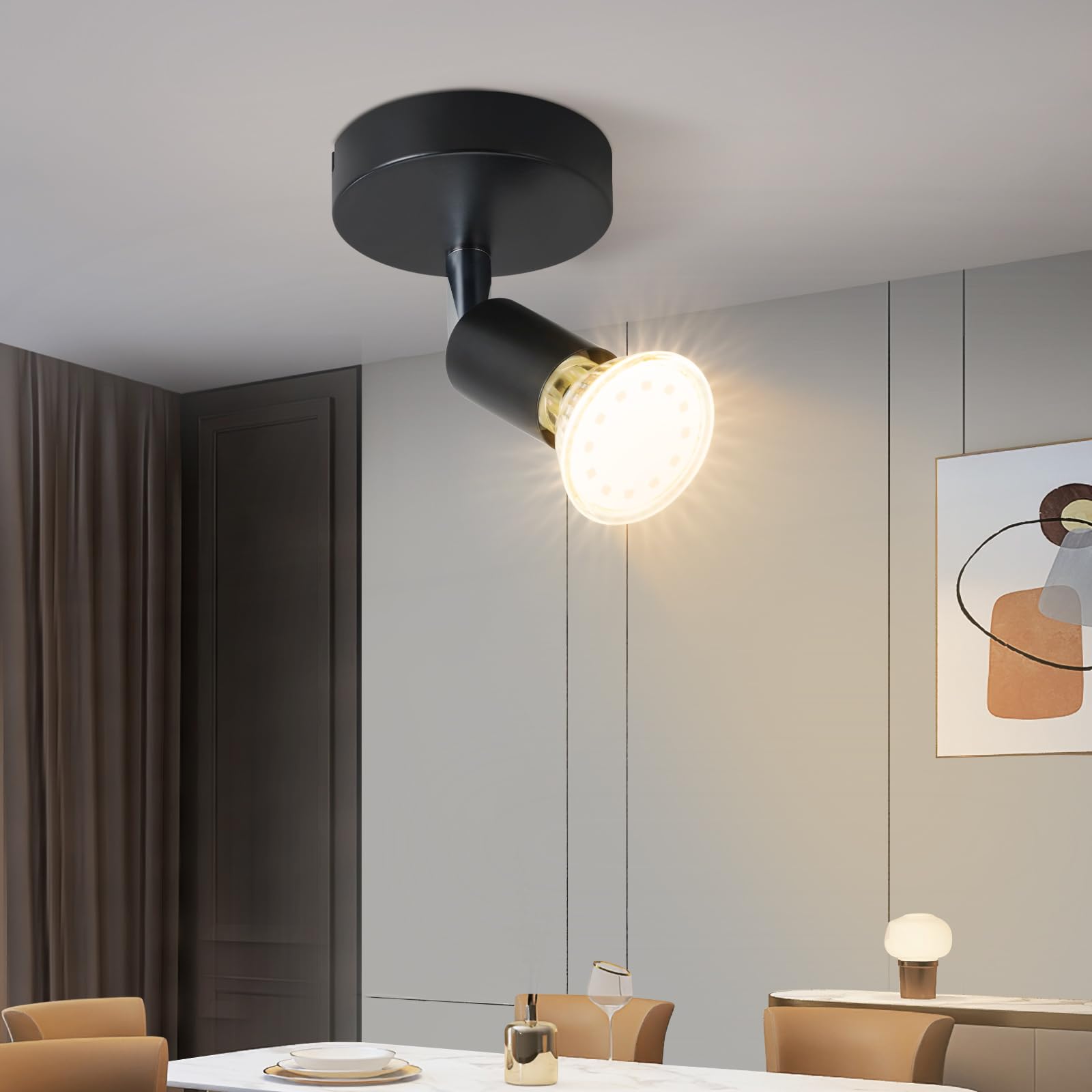 Zestaw 2 reflektorów sufitowych LED, nowoczesne lampy sufitowe, reflektor sufitowy GU10, reflektor obrotowy o 330°, spot ścienny, kinkiet, czarny