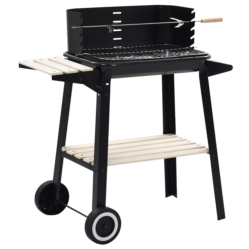 Grill Węglowy na Kółkach z Dolną Półką Stalowy Czarny