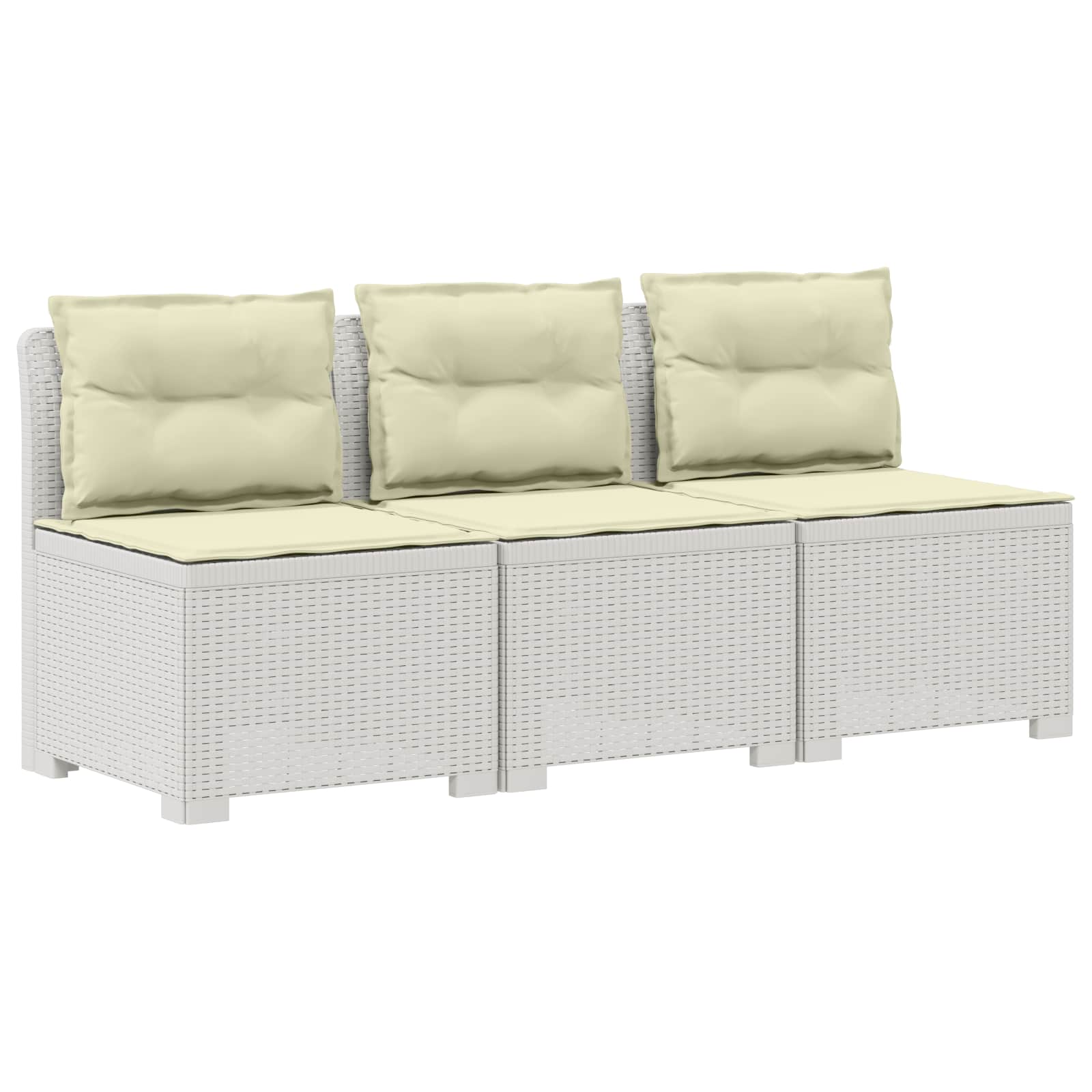Sofa Ogrodowa Modułowa 3-Osobowa Plastikowa Biała z Poduszkami na Taras