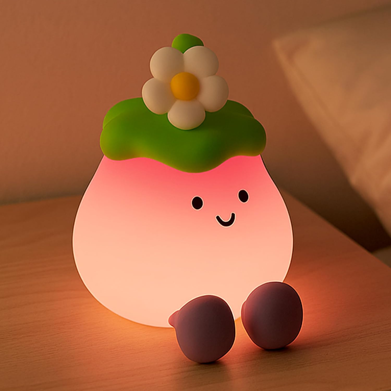 Nocna lampka silikonowa w kształcie bakłażana ze zmieniającym się kolorem, ładowalna lampka nocna LED, dekoracja pokoju dziecięcego.