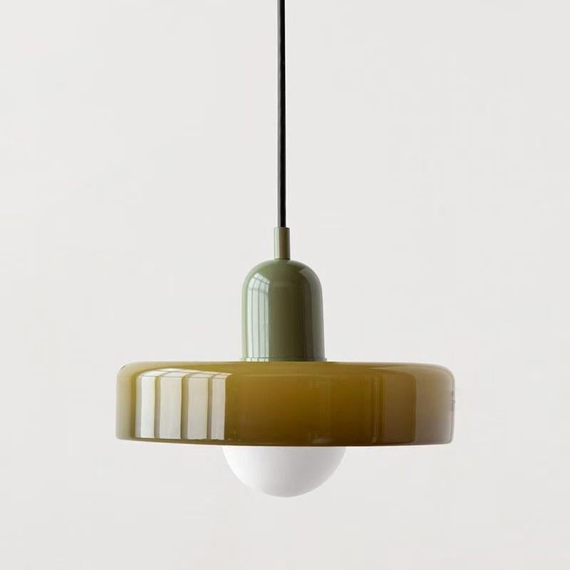 Żyrandol Bauhaus w stylu średniowiecznym z kloszem z witrażu, idealny do sypialni; 25 cm zielone szkło + zielona podstawa lampy.
