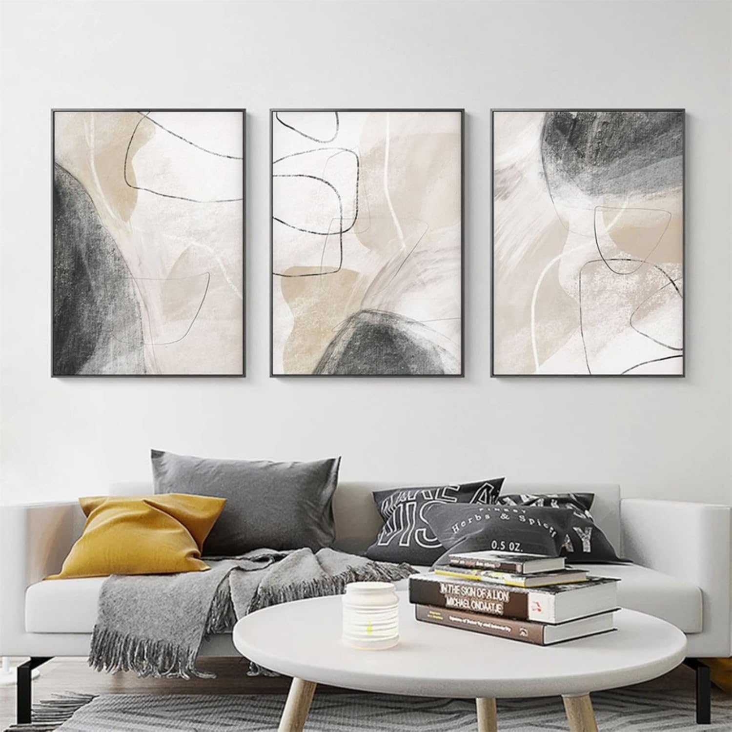Zestaw 3 plakatów, abstrakcyjna sztuka ścienna, beżowy, nowoczesna sztuka ścienna na płótnie, bez ramy, dekoracja ścienna do salonu, 50 x 70 cm