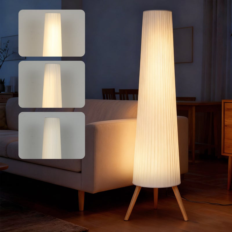 Lampa podłogowa na trójnogu z włącznikiem nożnym i regulowaną jasnością, 46x46x153 cm, biała