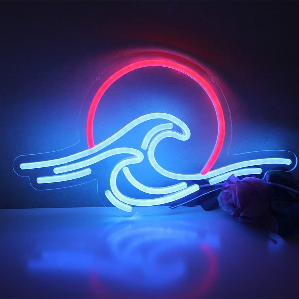 Sunset & Sea - Wave LED Neon Sign Cool Wall Decor do salonu, sypialni, zasilany przez USB