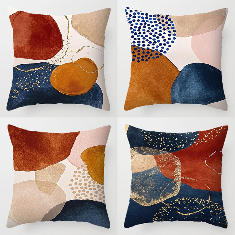 Zestaw 4, 45x45cm Abstrakcyjna Poszewka na Poduszkę, Poszewka na Poduszkę Boho Terakota Geometryczny Niebieski Złoty Aksamitna Poszewka na Poduszkę