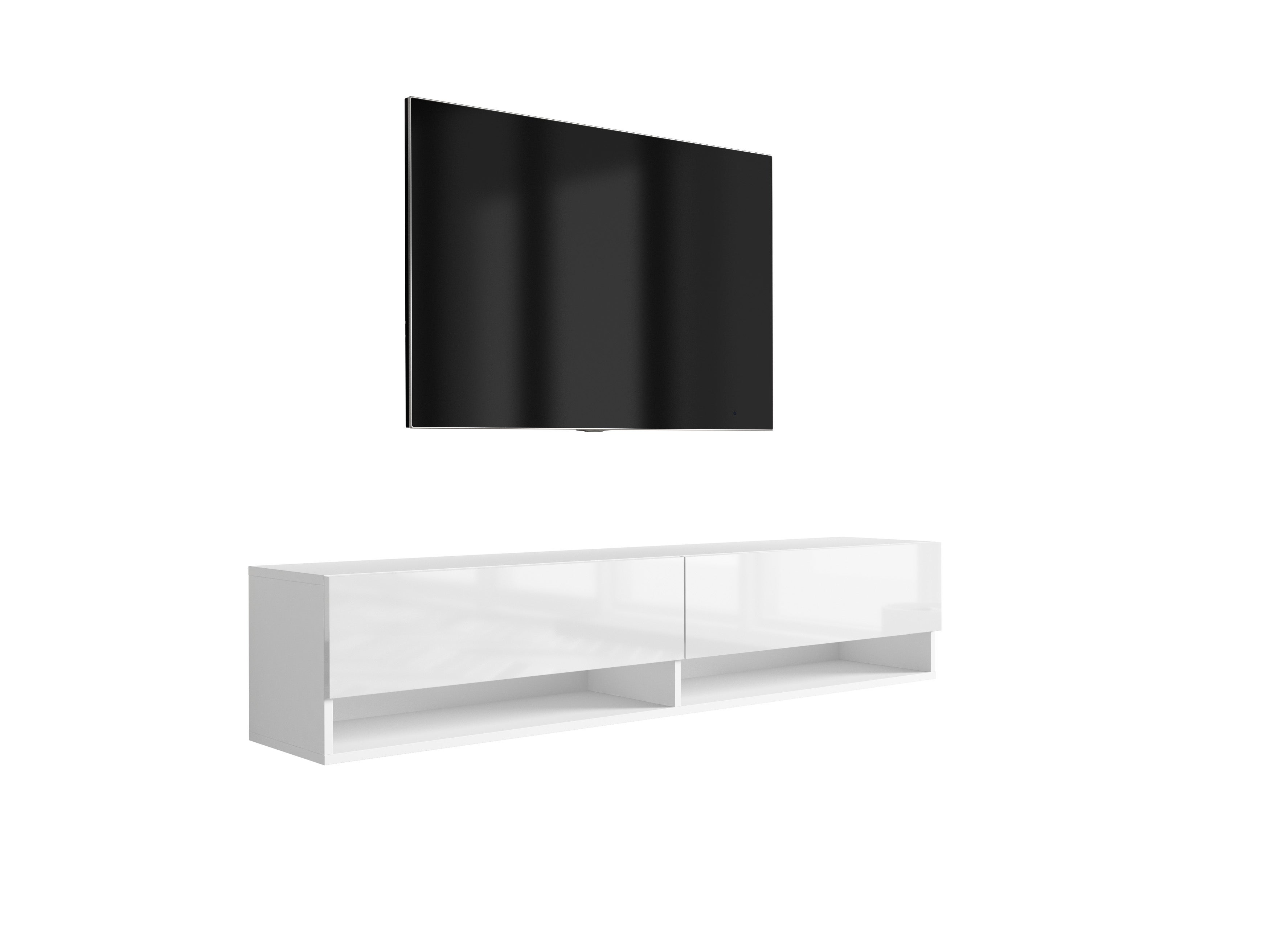 Szafka pod telewizor 170 cm Biały Mat / Biały Połysk, 170 × 32 × 34 cm