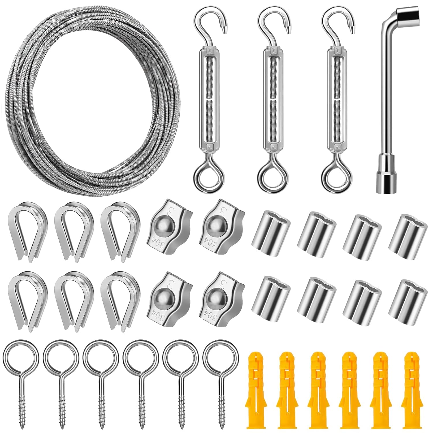 Zestaw do zawieszania z linki stalowej nierdzewnej 20M, kabel stalowy nierdzewny 2mm pokryty PVC z napinaczem M5, linka do obrazów na zewnątrz