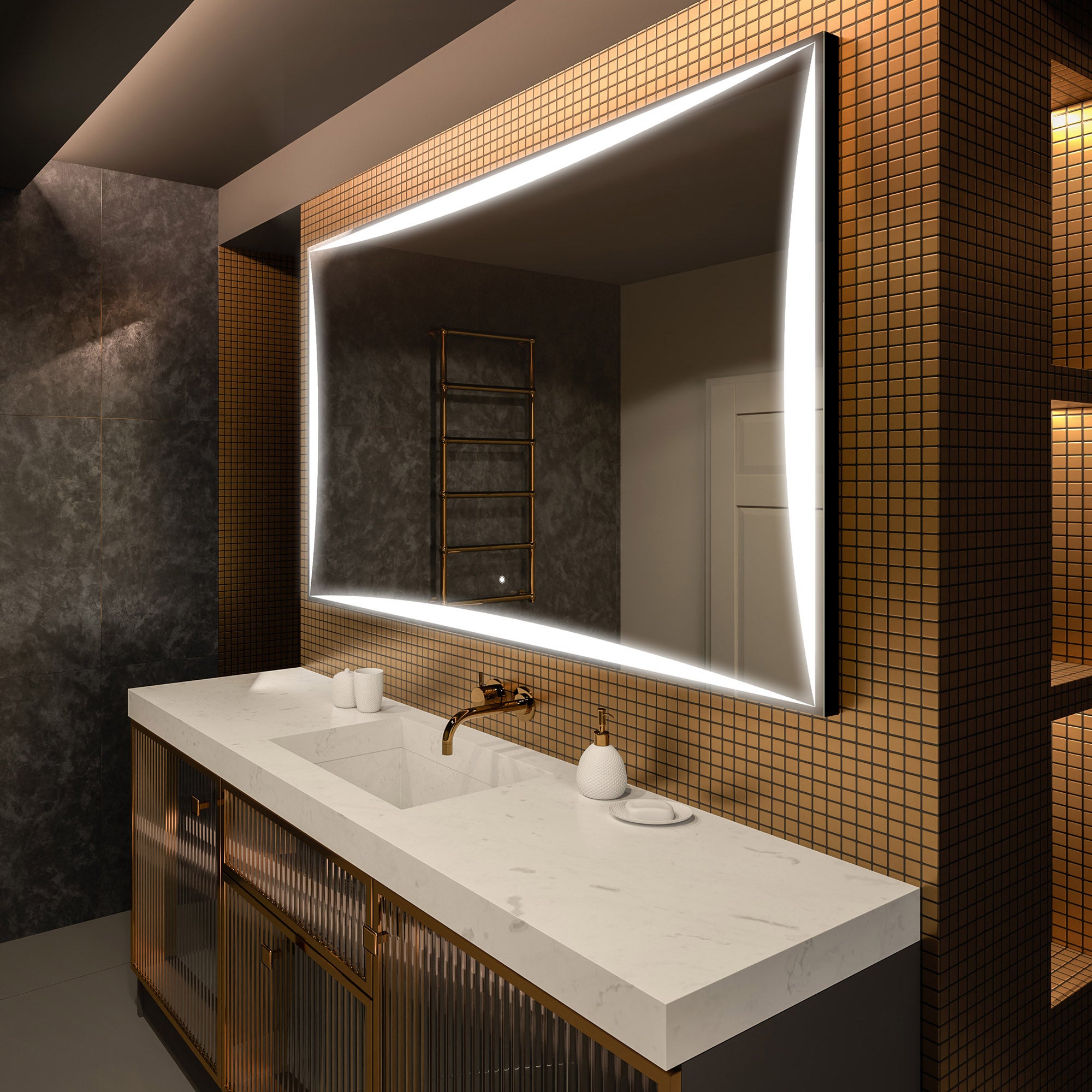 Lustro Premium z podświetleniem LED Łazienka (50x70cm) Podświetlane lustro LED z dotykowym przełącznikiem oświetlenia