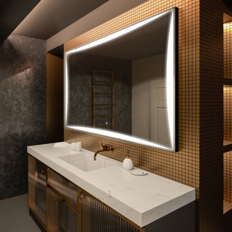 Lustro Premium z podświetleniem LED Łazienka (50x70cm) Podświetlane lustro LED z dotykowym przełącznikiem oświetlenia