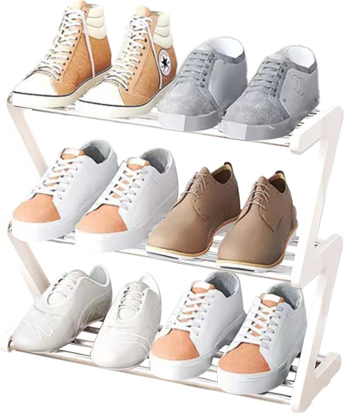 Mała półka na buty, mała półka na buty z 3 poziomami, mini organizer na buty, solidny, wąski organizer na buty do przedpokoju, biały