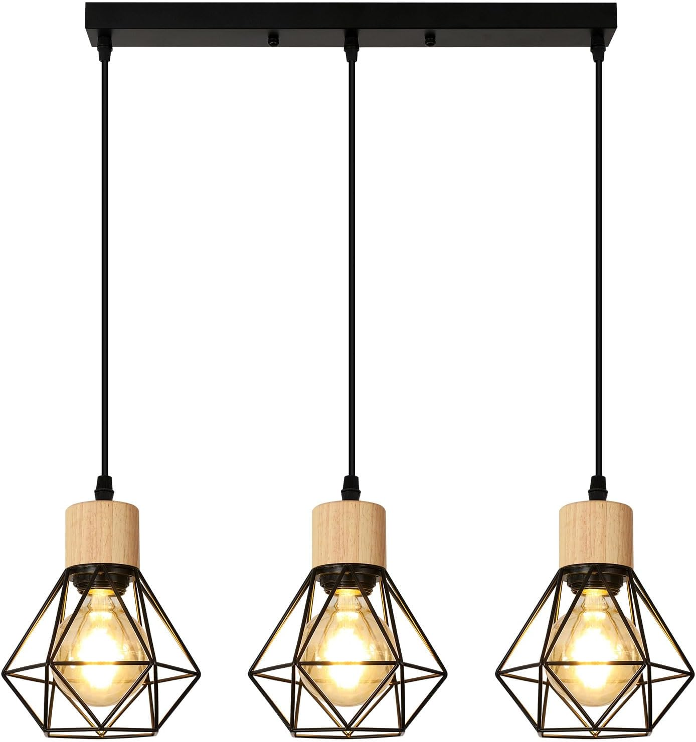Lampa wisząca w stylu industrialnym, metalowa klatka sufitowa, vintage, lampa wisząca z ciepłą żarówką, regulowana długość sznura