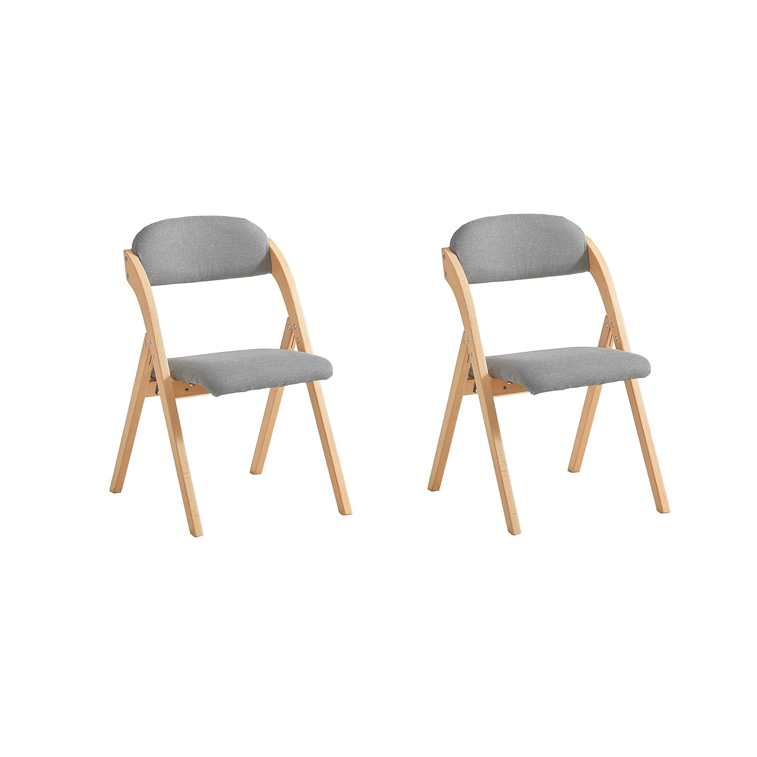 SoBuy Krzesło do Jadalni Zestaw 2, Ergonomiczne Składane Drewniane Krzesło z Pikowanym Siedziskiem, Jasny Szary, FST92-Nx2
