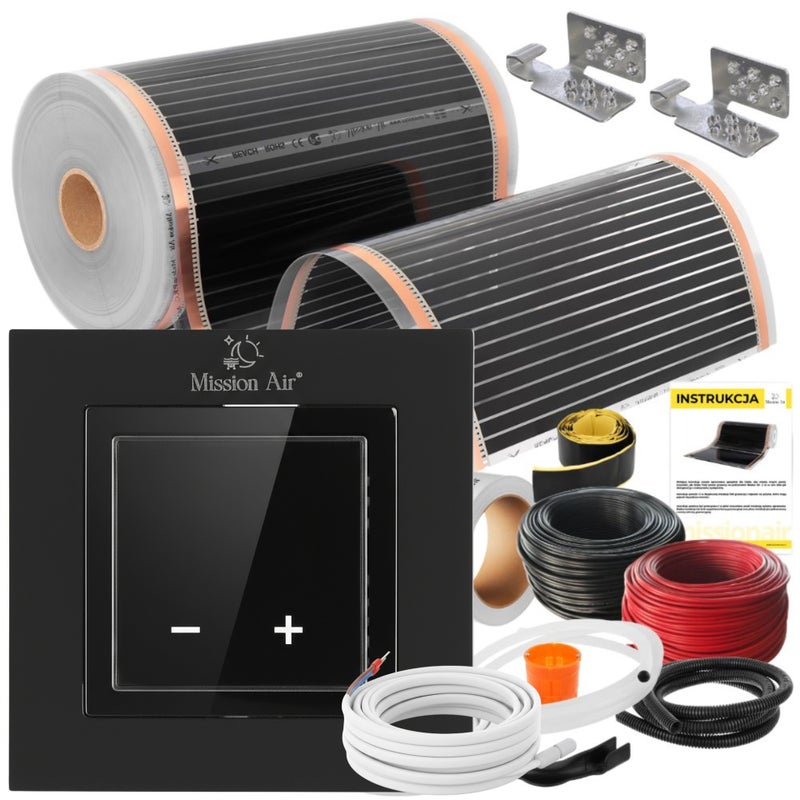Zestaw folii grzewczych na podczerwień IR SILVER 160W 5m²,szer.50cm + Aries LCD Czarny