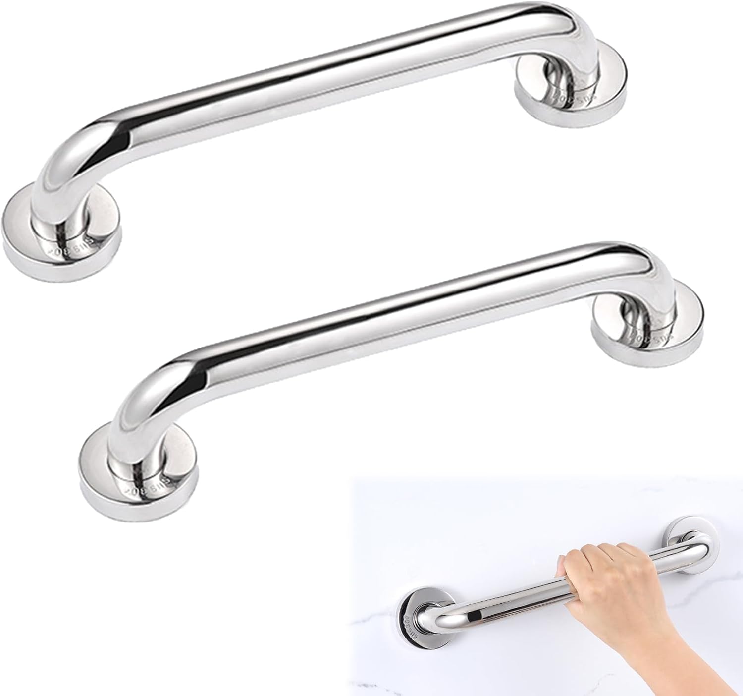Zestaw 2 uchwytów do WC – Poręcz 30 cm, kątowa, ze stali nierdzewnej, do łazienki i wanny
