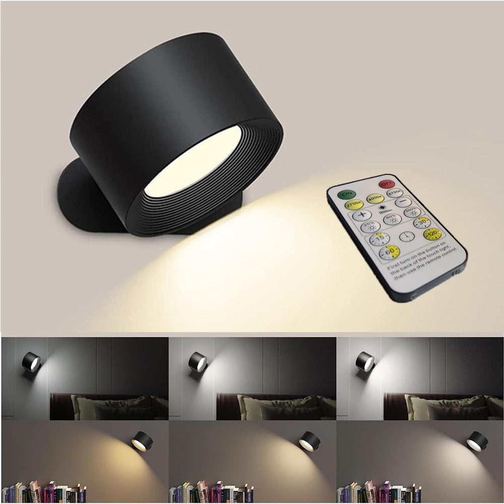 Akumulatorowa lampa ścienna, lampka nocna, regulowana dioda LED do łóżka, obrót o 360°, konstrukcja magnetyczna, sterowanie zdalne