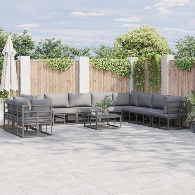 Zestaw Sof na Ogród z poduszką 11 pcs Czarny Aluminium vidaXL