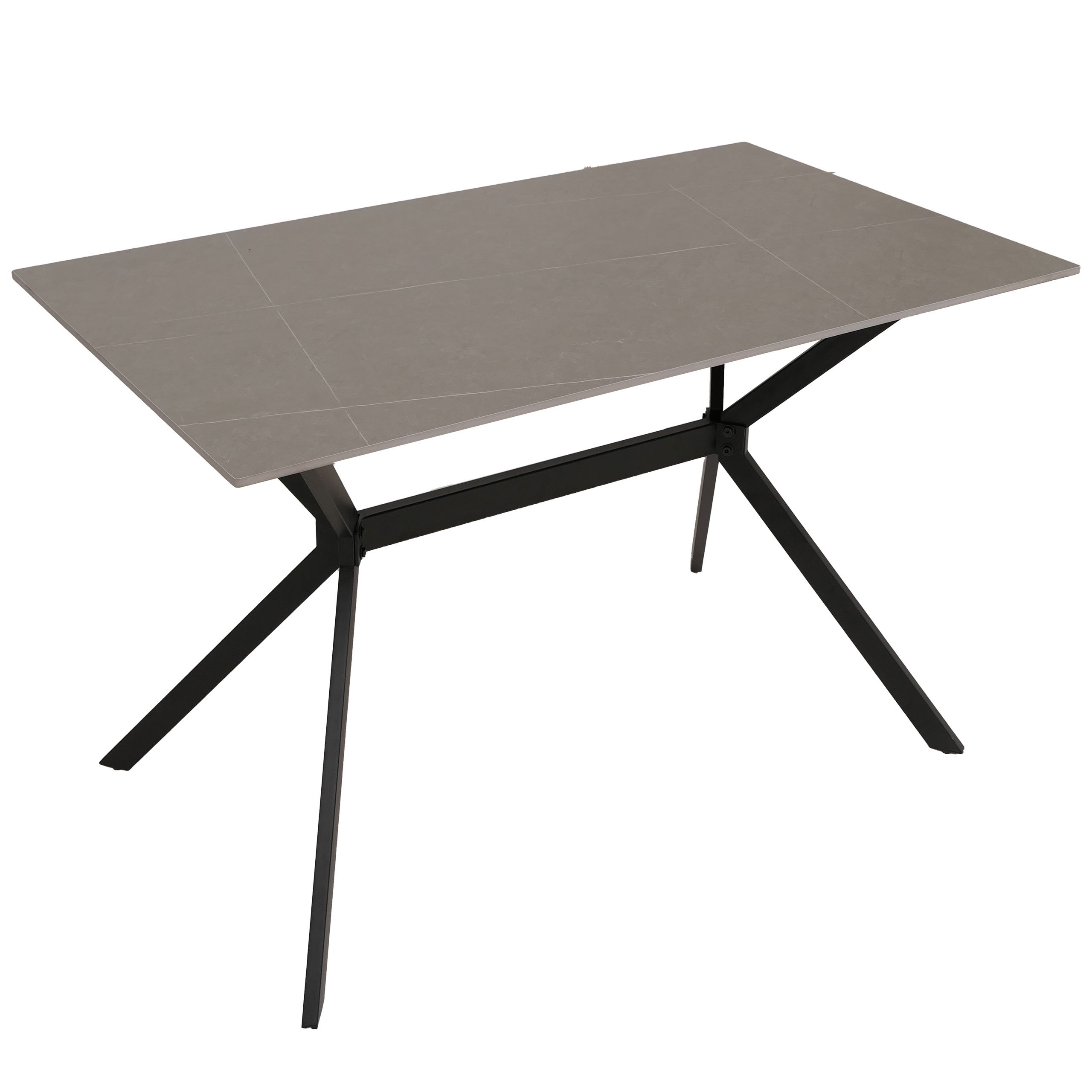 Stół do jadalni HWC-O58, stół do jadalni z kamienia spiekanego i metalu, wygląd marmuru 120 cm ~ szary