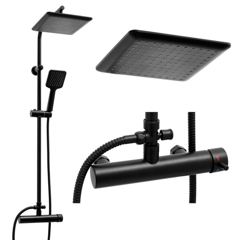 Zestaw prysznicowy czarny ścienny bateria natrysk z deszczownicą 23 cm - Yoka