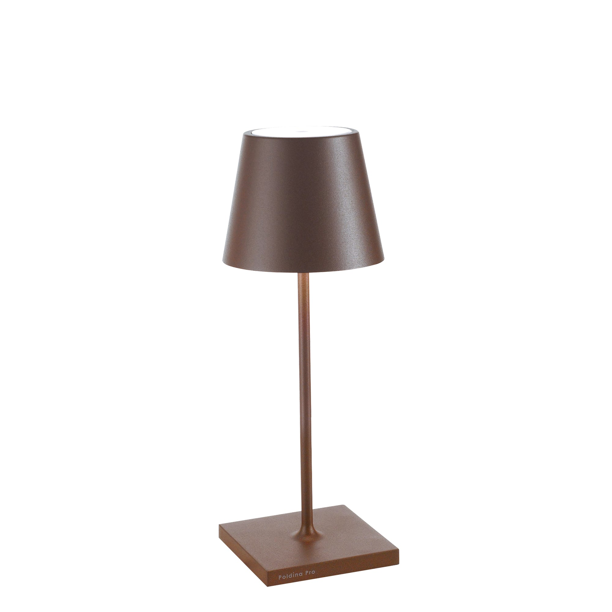 Lampa stołowa LED Zafferano Poldina Pro Mini Corten z możliwością ładowania i ściemniania, z czasem pracy baterii do 12 godzin