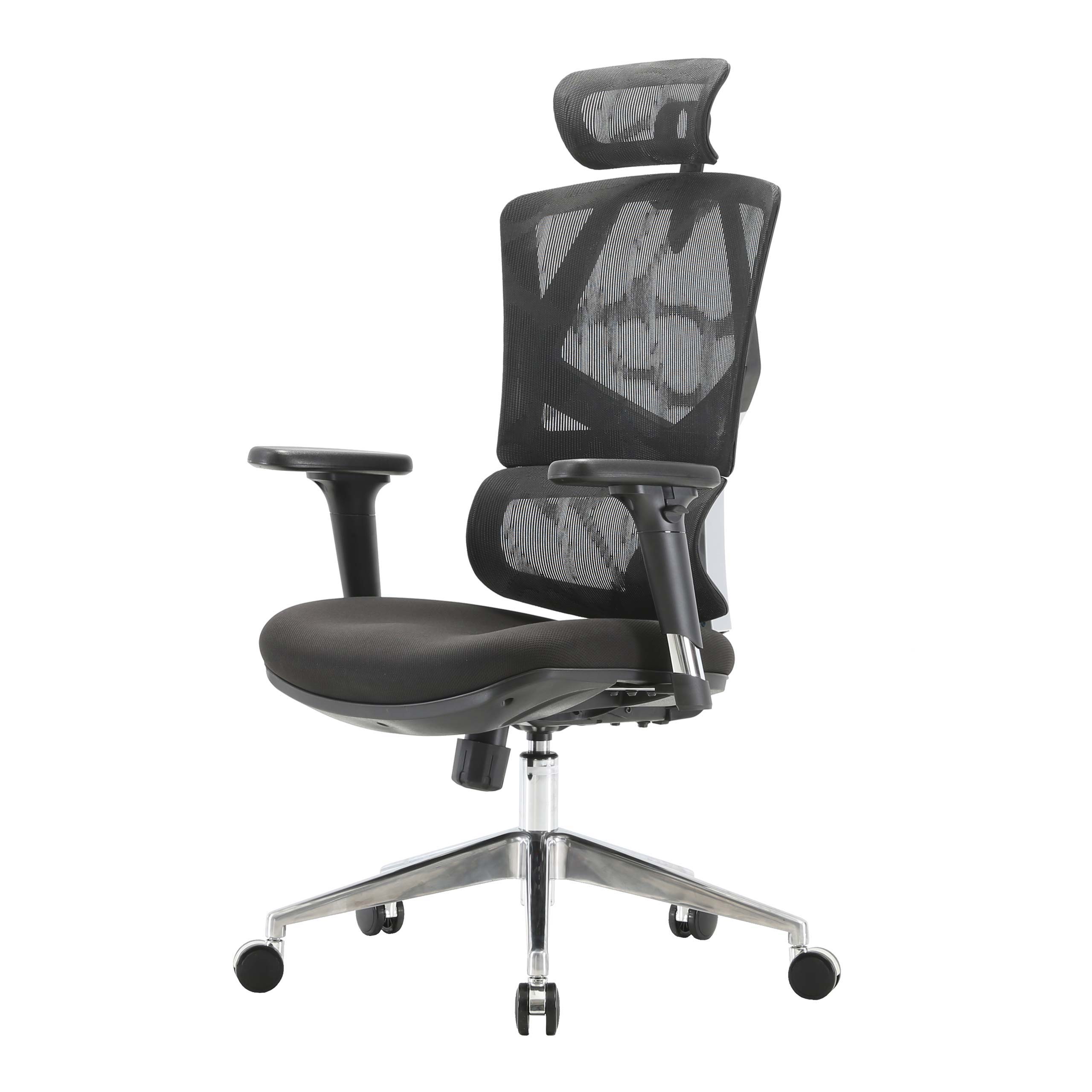 Krzesło biurowe HWC-J89, ergonomiczne krzesło do biurka, podparcie lędźwiowe, wysokie oparcie, podłokietniki 3D ~ tapicerowane czarne