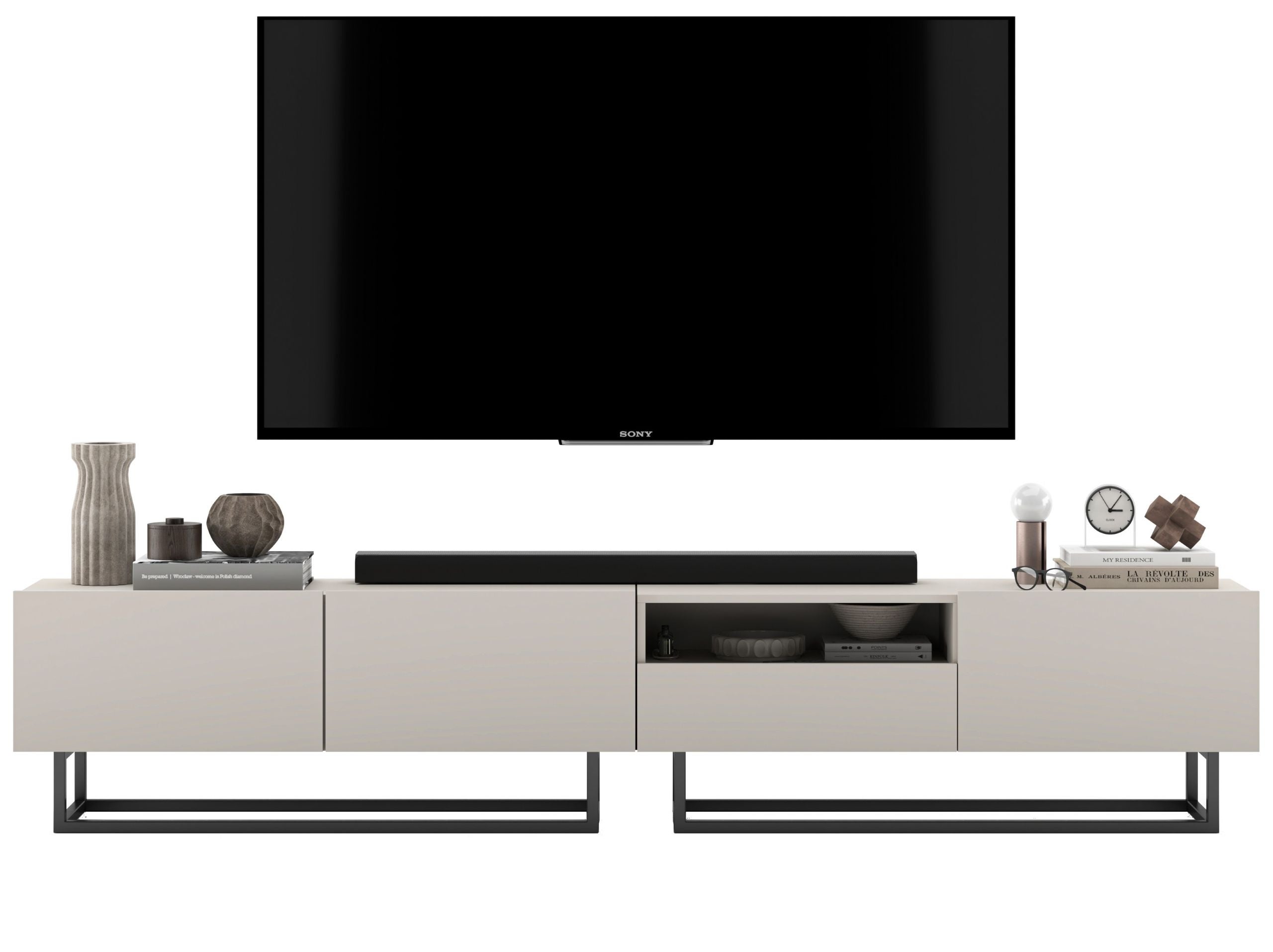 Szafka RTV Loft 240 cm kaszmir mat, industrialna komoda pod telewizor do nowoczesnego salonu