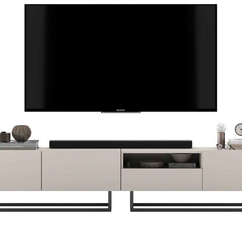 Szafka RTV Loft 240 cm kaszmir mat, industrialna komoda pod telewizor do nowoczesnego salonu